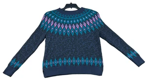 Charter Club Sweater Womens Size Medium Petite PM Blue Pink Pattern New - Picture 1 of 7