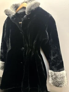 Vintage Jacket KC Collections Olefin Thick Fur Small Made in USA Black, Buttons - Picture 1 of 18