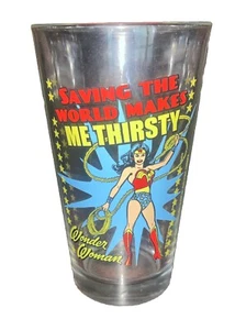Wonder Woman Saving the World Makes Me Thirsty Pint Beer Glass 16 oz DC Comics - Picture 1 of 3