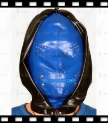 Latex Hood Masks Double Layer Front Zip Fly Eyes Mouth Zip Customize 0.4mm A67 - Image 1 of 4