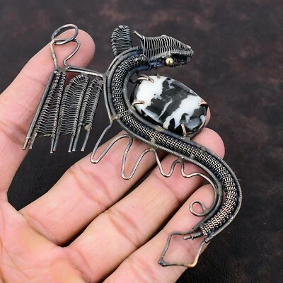 Colgante dragón envuelto en alambre de madre regalo cobre turquesa búfalo blanco 4,13" Foto 1 de 4