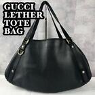 GUCCI Leather Abby Tote Bag Black Grained Leather Used JPN