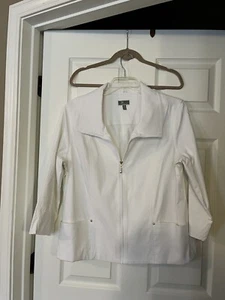 JM Collection white Zipup Jacket stud Accents Front Pockets Sz 16 3/4 slv - Picture 1 of 5