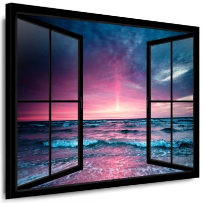 WANDBILD XXL LEINWAND BILD FENSTERBLICK KUNSTDRUCK WELLEN MEER STRAND DEKO IDEEn - Bild 1 von 3