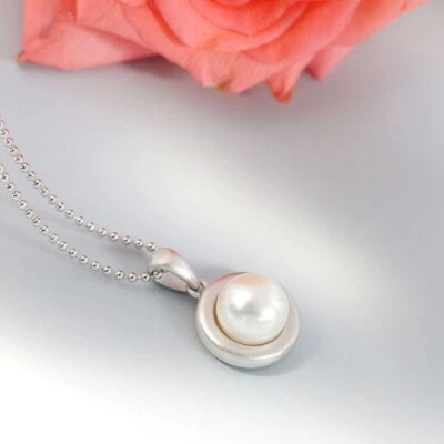 N06 Ciondolo Con Perla Di Acqua Dolce Semplice Opaco In Argento Sterling 925 - Immagine 1 di 4