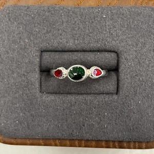 ❤️ STERLING SILVER RED & GREEN ENAMEL 🌺 RING SIZE 6 - Picture 1 of 5