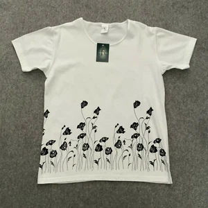 Ladies vintage 90s baggy t-shirt size 12 - 14 short sleeve white black floral - Picture 1 of 4