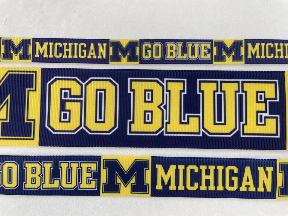 Michigan Go Blue yellow Grosgrain ribbon 5/8" 7/8” 1” 1.5" 2” 3/8" - Image 1 of 1