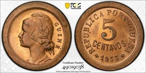 1933 Guinea Bissau [Portugal/West Africa] 5 Centavos, PCGS MS64RB - Picture 1 of 2