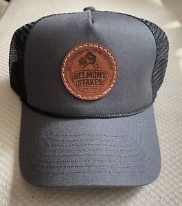 Secretariat 50th Anniversary Belmont Stakes Black Trucker Hat/Cap Leather Patch