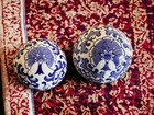 Antique Vintage Carpet Balls - Blue And White Ceramic