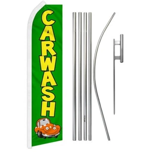 Car Wash (Green) Super Swooper Flag & Flag Pole Kit & Ground Spike - Picture 1 of 1