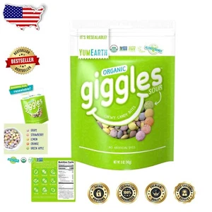 Caramelo masticable orgánico Sour Giggles - Paquete resellable apto para alergias y 5 oz - Imagen 1 de 9