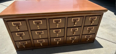 Library Card Catalog 15 Drawer Wood MCM Mid Century Modern Cover