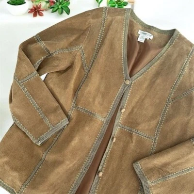 Chaqueta boho vintage Christopher & Banks 100 % cuero genuino Foto 1 de 4