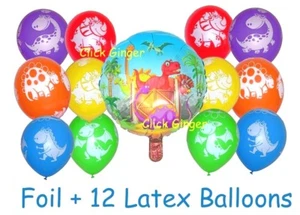 Dinosaur Round Foil Balloon + 12 Latex Balloons (13pcs) Prehistoric Jurassic - Picture 1 of 4