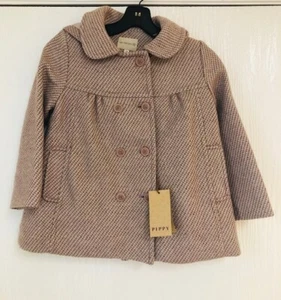 NWT Pippy Italian Children Girl Wool Blend Tweed Hooded Swing Peacoat 6-7 Year - Picture 1 of 9