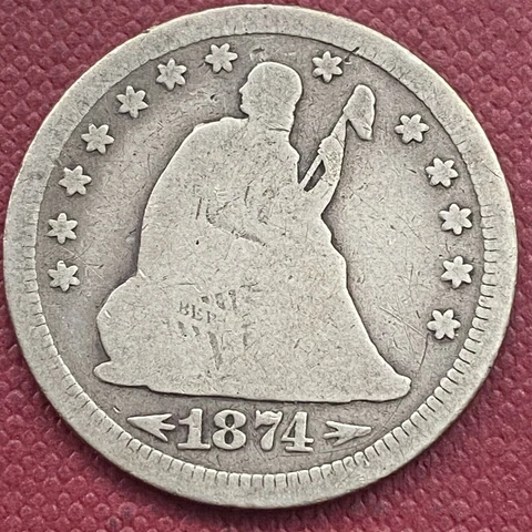 1874 S Seated Liberty Quarter 25c San Francisco Circulated #53367 Cover