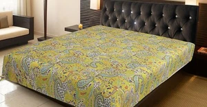 Edredón doble Kantha bordado colcha tiro algodón amarillo boho manta gitana - Imagen 1 de 5