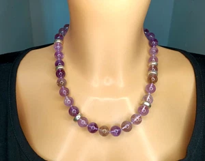 Ancien Collier En Perles D'améthyste Et Argent Massif 925. - Imagen 1 de 8