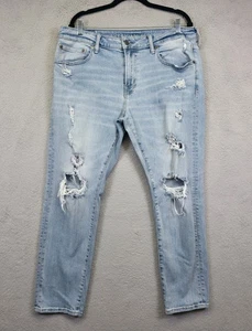 American Eagle Jeans Mens 36x30 Blue Skinny LIght Wash Ripped Distressed Denim - Picture 1 of 13
