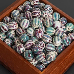 11MM Blue Purple Glazed Porcelain Beads Christmas Pumpkin Loose Beads /10 pcs - Picture 1 of 5