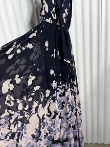 BETSY & ADAM Women Lavender/Navy Tie Neck Chiffon Floral Sleeveless Maxi Dress 6 - Picture 1 of 7