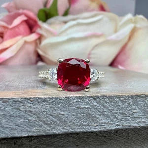 2.05 Ct Natural Ruby & Diamond Anniversary Ring 14K Real White Gold - Picture 1 of 8
