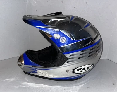 Casco de motocicleta Fly Racing Artco moto de cross carreras azul metálico plateado talla L Foto 1 de 4