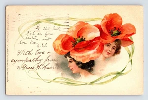 De colección 1905 Raphael Tuck Amapola Sombrero Damas Postal Newark NJ - Imagen 1 de 2