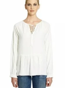 1.State Ivory Ruffle Peasant Blouse Top Small Ivory Cream - Picture 1 of 11