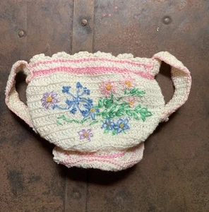 Bolso Cesta Floral Vintage Contenedor Posy Crochet Bordado Hecho a Mano - Imagen 1 de 3