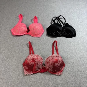 Victorias Secret Bra Lot Womens 32D Red Black Pink Very Sexy Push Up Lace x 3 - Picture 1 of 21