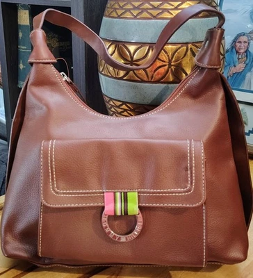 Cartera Tommy Hilfiger Vintage Marrón Imitación Cuero Verde Lima Rosa Rayas Foto 1 de 4