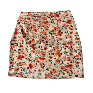 Womens Cider Small Tan Peach Floral Wrap Look Mini Skirt NWOT - Picture 1 of 4