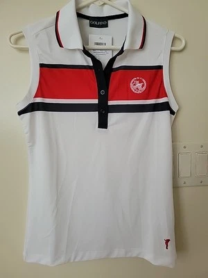 GOLFINO CLUB LADIES SLEEVELESS  SHIRT TOP  SIZE 36 COLOR WHITE & RED $100 NWT  - Image 1 of 4