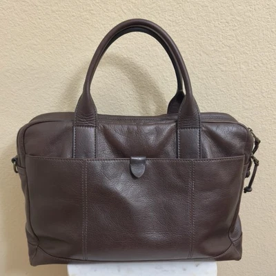 Pre Loved FOSSIL Haskell Marrón Guijarro Cuero Maletín Trabajo Laptop Bolso de Mano Foto 1 de 4