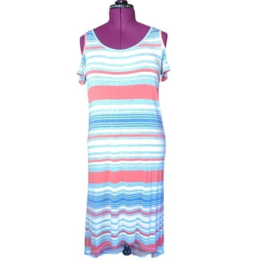 Vestido camiseta tejido jersey Sunday By Dressbarn para mujer talla M mezcla de rayón a rayas Foto 1 de 4