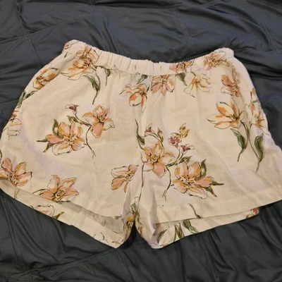 Pantalones cortos grandes para mujer Rachel Roy 100 % lino, cintura elástica, estampado floral Foto 1 de 4