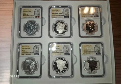 2024 Morgan & Peace Dollar 6 Coin Set NGC MS & PF70 Ultra Cameo First Day Issue - Image 1 of 4