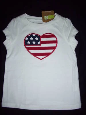 CAMISA CORAÇÃO BANDEIRA BRANCA LOUCA 8 NOVA COM ETIQUETAS PATRIOTA 12-18 MO - Imagem 1 de 2
