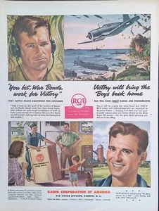 Vintage Print Ad 1944 WWII RCA Supply Radio Invasion War Bonds Victory Bombers - Bild 1 von 1