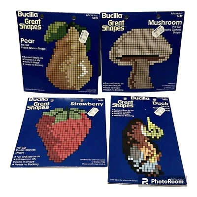 Bucilla Pre-cut Plastic Canvas Cut Outs Mushroom Strawberry Pear Duck Lot of 4  - Image 1 of 3