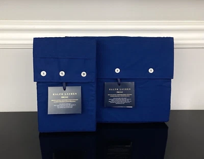 Ralph Lauren Percale Organic Cotton Deep Fitted Sheet 2 Pillowcases Blue KING - Image 1 of 4