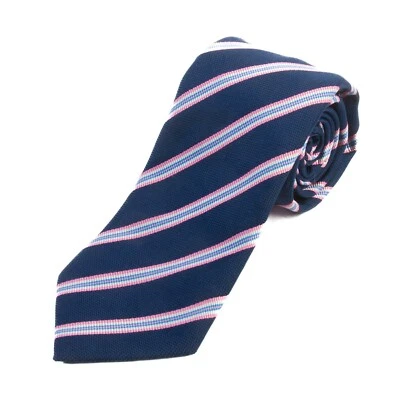 Thomas Pink Pink on Navy Blue Striped English Silk Tie 33140 Foto 1 de 3
