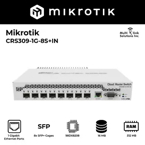 Used MikroTik CRS309-1G-8S+IN 9 Port Desktop Switch 1 GB Ethernet 8 SFP+ 10Gbps - Picture 1 of 2