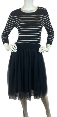 NEW ModCloth Flaunt Where You Want Twofer Sweater Dress Tulle Black White Sz S - Image 1 of 4