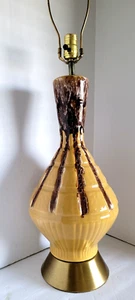 Vintage Mid Century Modern Dijon Gelb Keramik Tropfglasur Tischlampe - Bild 1 von 10
