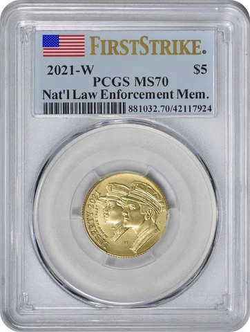 2021-W National Law Enforcement Memorial and Museum $5 Gold MS70 FS PCGS Cover