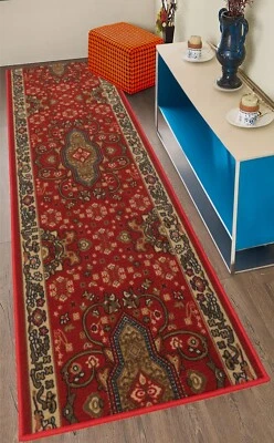 Custom Size Non Slip Mahal Red Design Low Pile Hallway Rug - Image 1 of 4